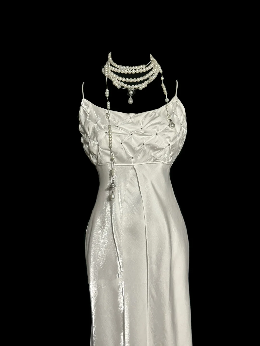 Vintage Mermaid Spaghetti Straps White Satin Long Prom Dresses Party Dress Birthday Outfits Graduation Dresses W843