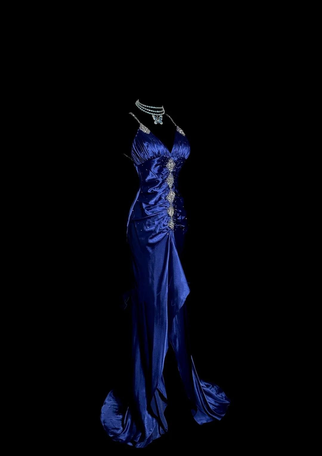 Vintage High Low Spaghetti Straps Royal Blue Satin Long Prom Dresses Party Dress 20th Birthday Outfits Graduation Dresses W847
