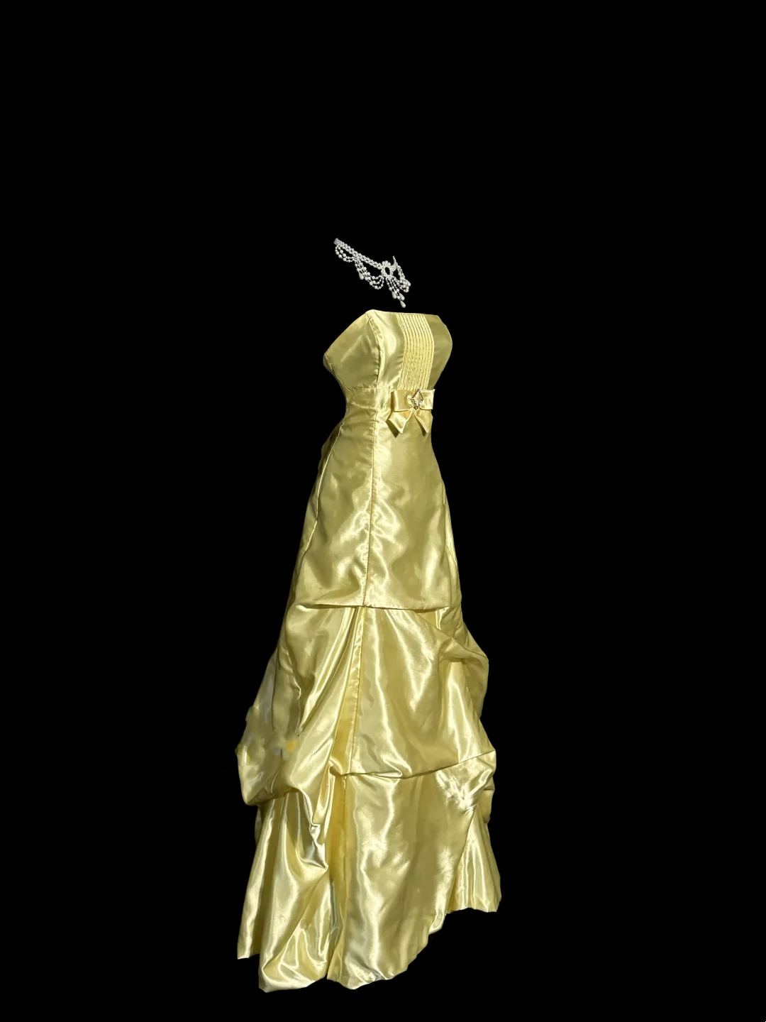 Vintage Ball Gown Strapless Yellow Satin 90s Long Prom Dresses Party Dress 30th Birthday Outfits Graduation Dresses W864