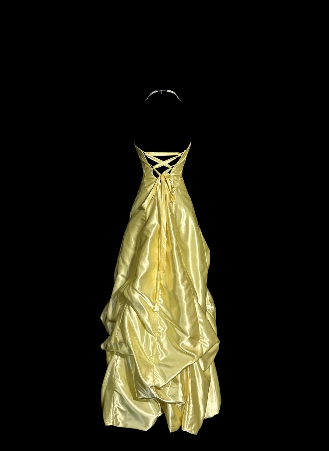 Vintage Ball Gown Strapless Yellow Satin 90s Long Prom Dresses Party Dress 30th Birthday Outfits Graduation Dresses W864