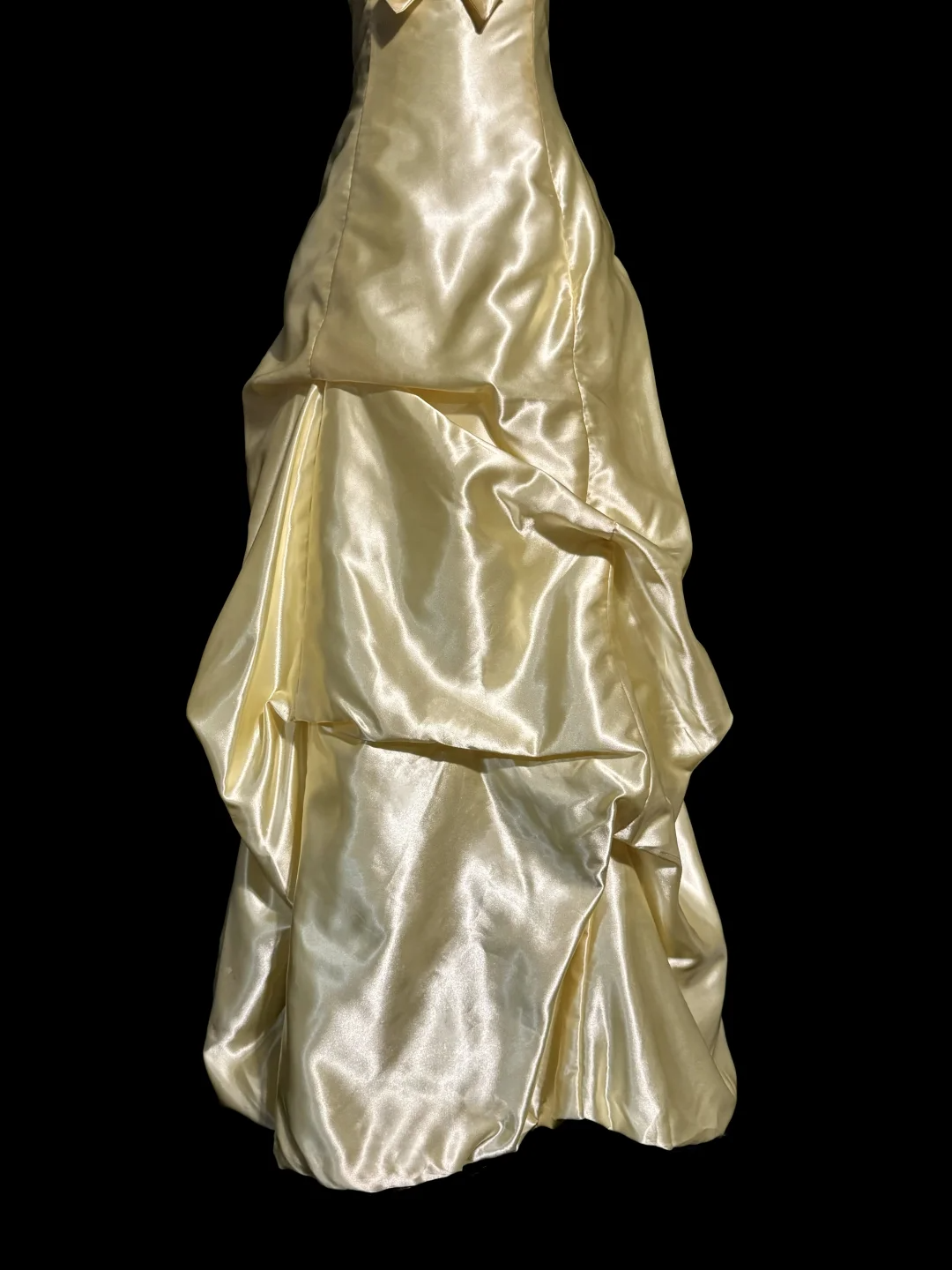 Vintage Ball Gown Strapless Yellow Satin 90s Long Prom Dresses Party Dress 30th Birthday Outfits Graduation Dresses W864