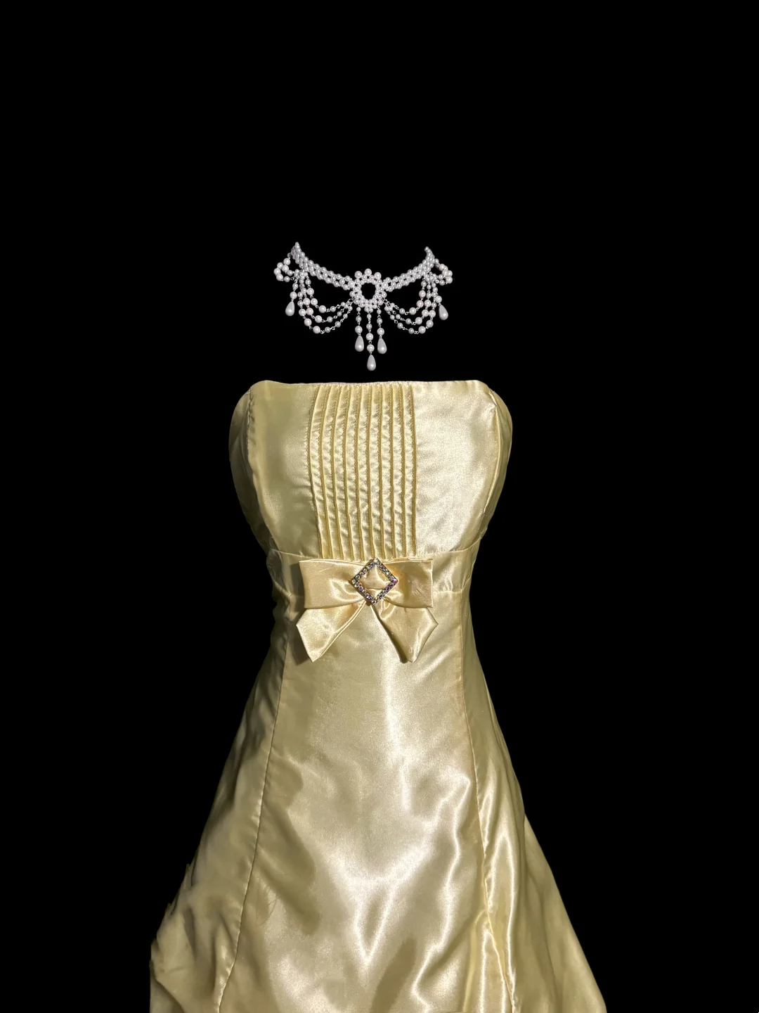 Vintage Ball Gown Strapless Yellow Satin 90s Long Prom Dresses Party Dress 30th Birthday Outfits Graduation Dresses W864