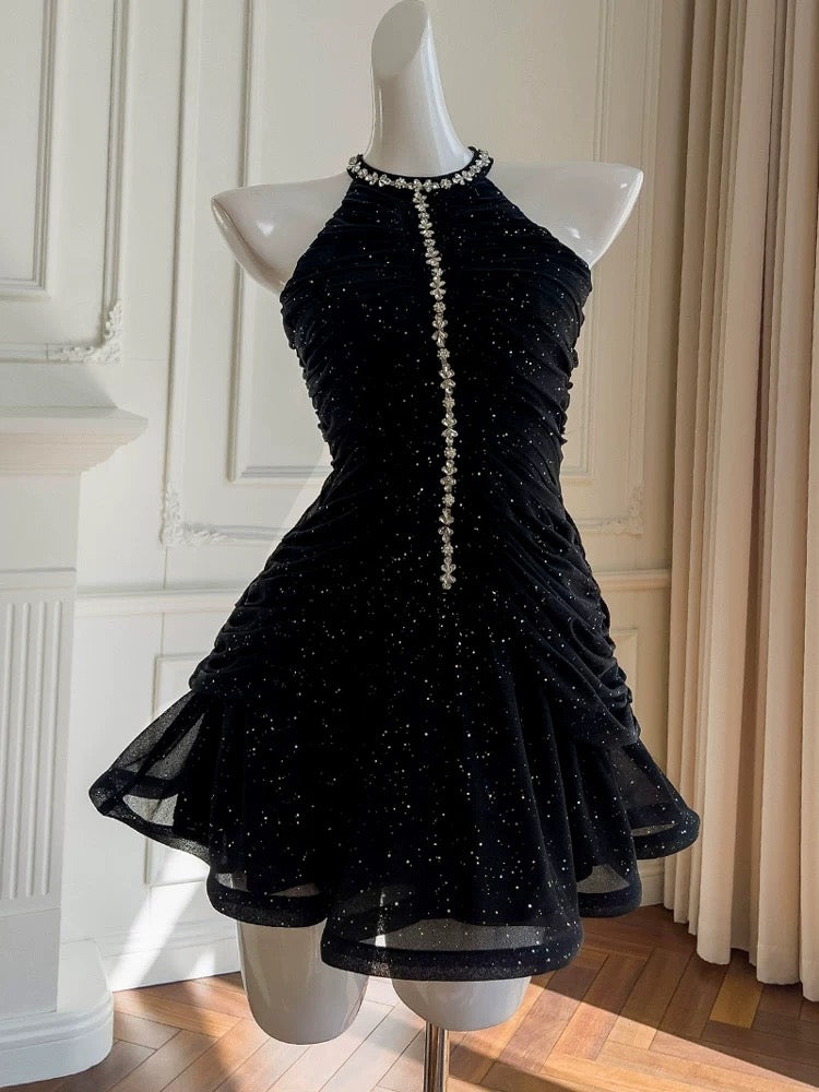 Pretty Sheath High Neck Black Summer 16th Birthday Dresses For Teens Hoco Dress Mini 18th Birthday Outfit Cocktail Dresses For Women W882