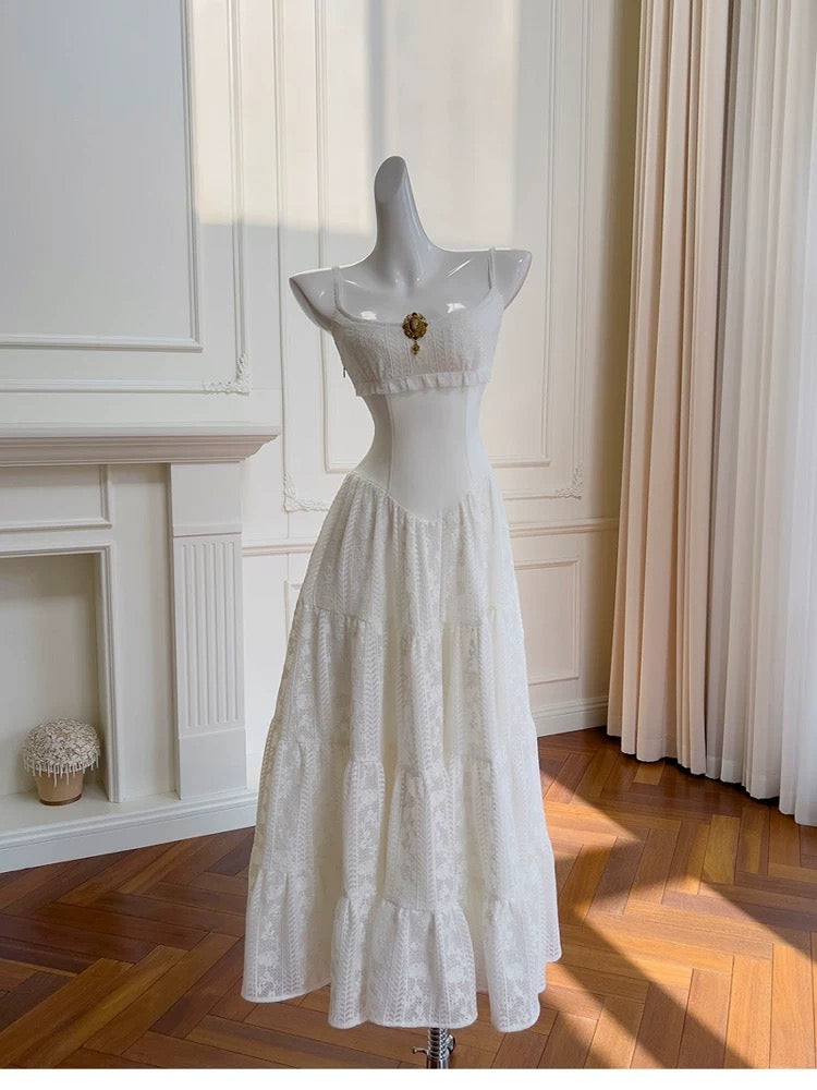Robe de soirée longue blanche élégante à bretelles spaghetti et dentelle, sans manches, style sirène, robe de bal W894