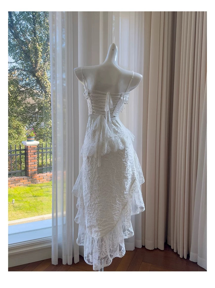 Pretty High Low Spaghetti Straps Lace Summer 16th Birthday Dresses For Teens Hoco Dress 18th Birthday Outfit Cocktail Dresses For Women W906