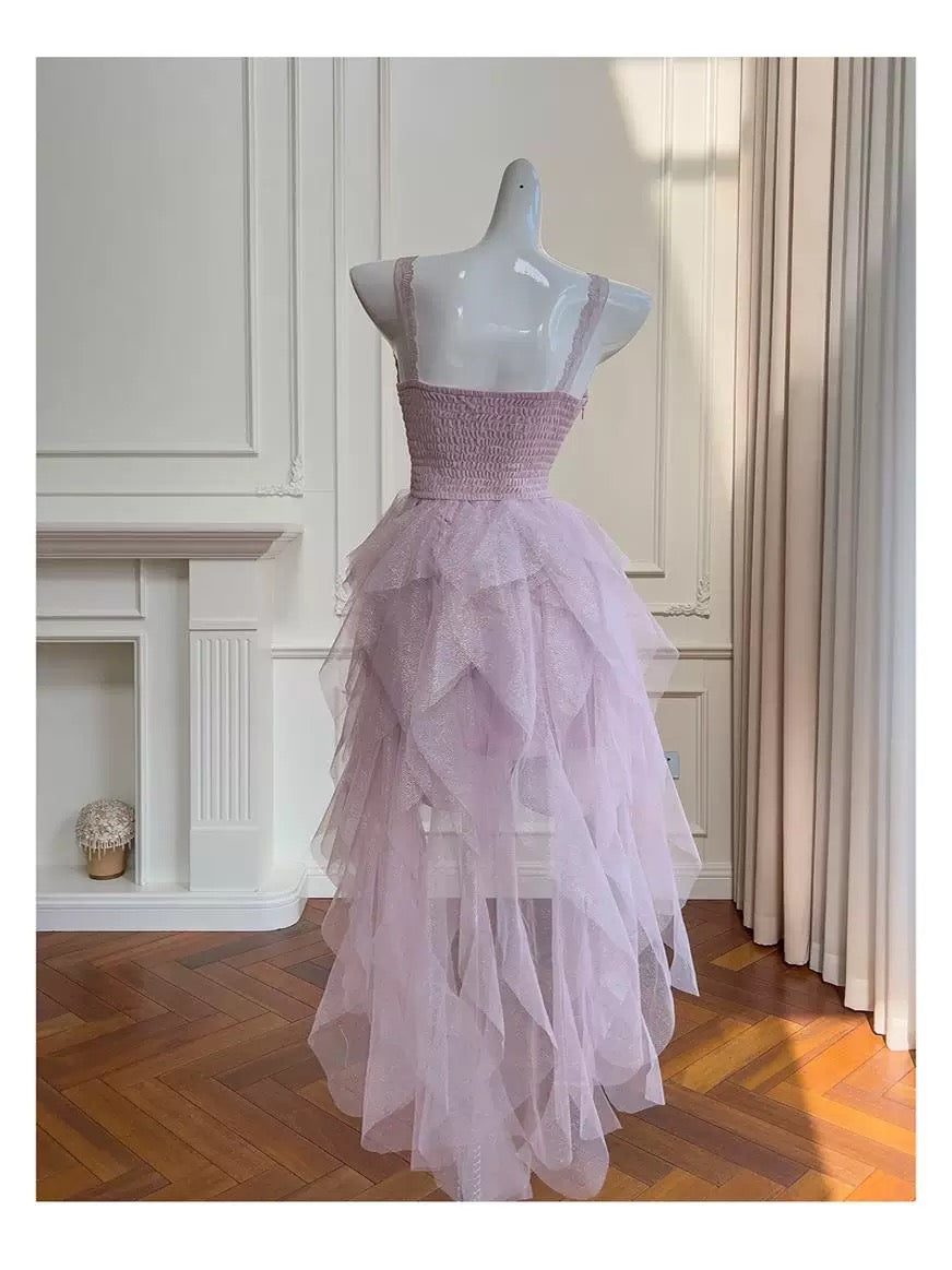 Pretty High Low Sweetheart Sleeveless Tulle Lilac Summer 16th Birthday Dresses For Teens Hoco Dress 18th Birthday Outfit Cocktail Dresses For Women W911