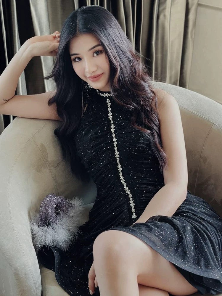 Pretty Sheath High Neck Black Summer 16th Birthday Dresses For Teens Hoco Dress Mini 18th Birthday Outfit Cocktail Dresses For Women W882