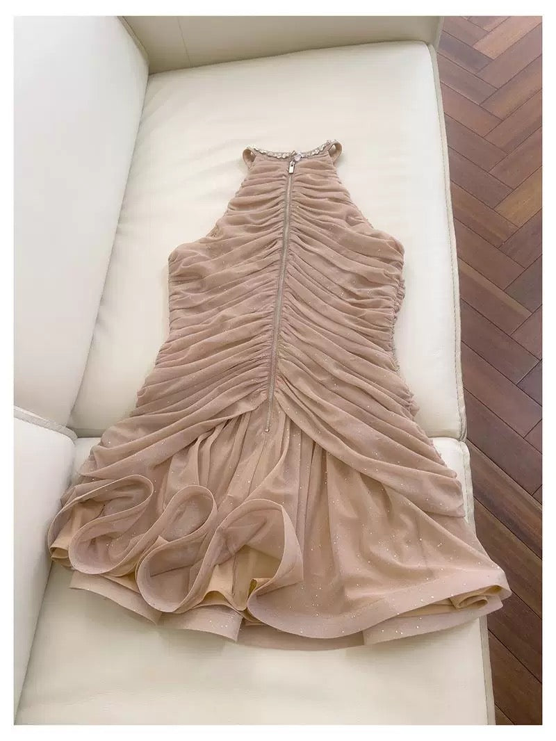 Pretty Sheath High Neck Champagne Summer 16th Birthday Dresses For Teens Hoco Dress Mini 18th Birthday Outfit Cocktail Dresses For Women W914
