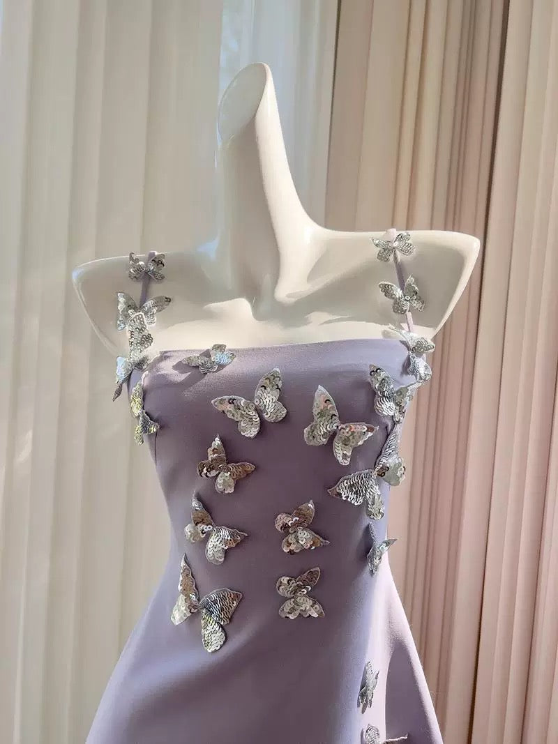 Cute A line Spaghetti Straps Lilac Satin 8th Graduation Dresses Homecoming Dress Summer Middle School Formal Baddie Hoco Dresses Cocktail Dress W921