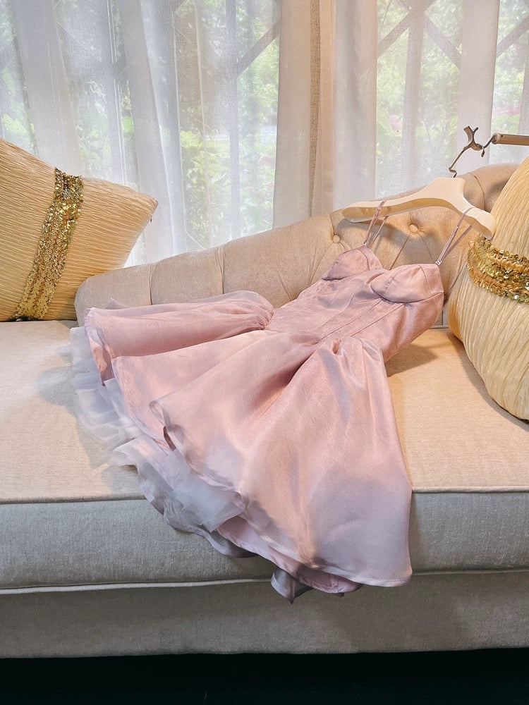 Robe de bal tendance à bretelles spaghetti en tulle rose, courte, robe de bal de 8e année, robes d'été Hoco pour le collège, robe de cocktail, tenues d'anniversaire W967