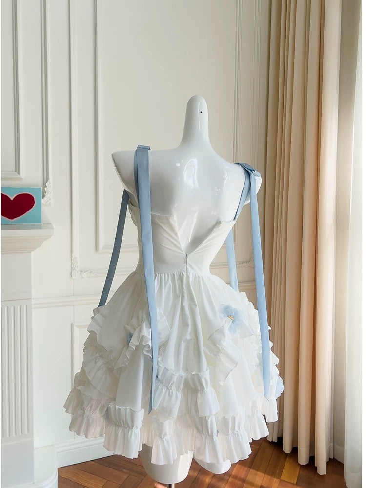 Robe de bal tendance à bretelles spaghetti en mousseline blanche, courte, robe de bal de 8e année, robes d'été Hoco pour le collège, robe de cocktail, tenues d'anniversaire W968