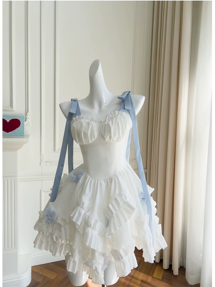 Robe de bal tendance à bretelles spaghetti en mousseline blanche, courte, robe de bal de 8e année, robes d'été Hoco pour le collège, robe de cocktail, tenues d'anniversaire W968