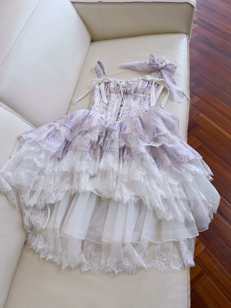 Robe trapèze mignonne à bretelles spaghetti, en mousseline de soie à fleurs lilas, courte, pour le bal de fin d'année, pour le collège, tenue de cocktail, d'anniversaire, W972