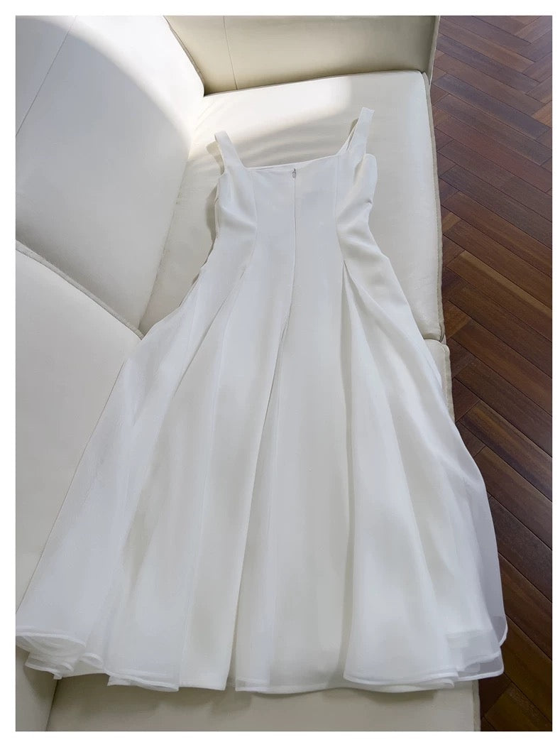 Elegant A line Square Neck White Sleeveless Long Evening Party Gowns Evening Formal Dresses Prom Dress W977