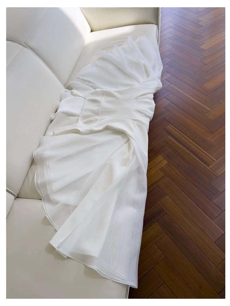 Elegant A line Square Neck White Sleeveless Long Evening Party Gowns Evening Formal Dresses Prom Dress W977