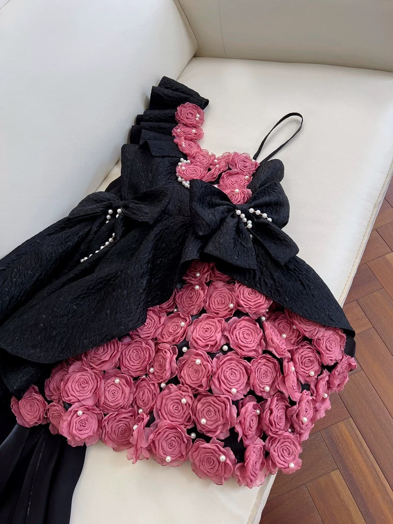 Cute Ball Gown Black Lace Flowers Short Summer 18th Birthday Dresses Hoco Dress Mini 21st Birthday Outfit Cocktail Dresses W979