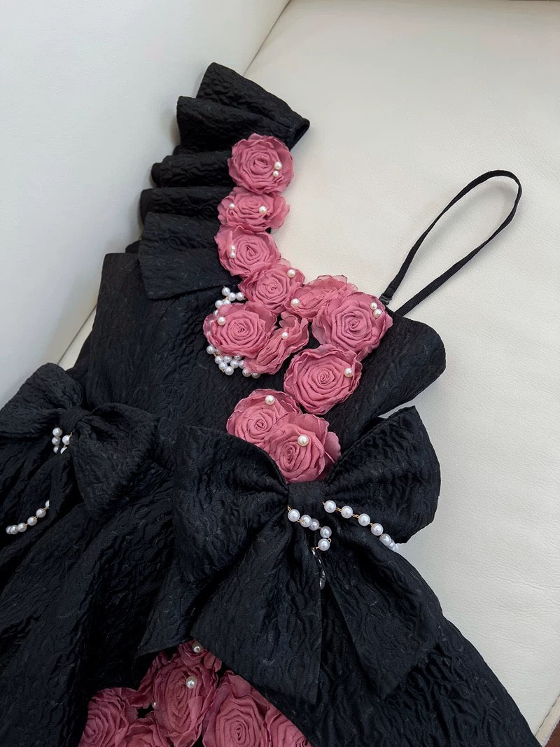 Cute Ball Gown Black Lace Flowers Short Summer 18th Birthday Dresses Hoco Dress Mini 21st Birthday Outfit Cocktail Dresses W979