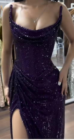 Sparkly Mermaid Strapless Grape Sequin Long Slit Evening Party Gowns Evening Dress Special Formal Dresses Prom Dress DH2330