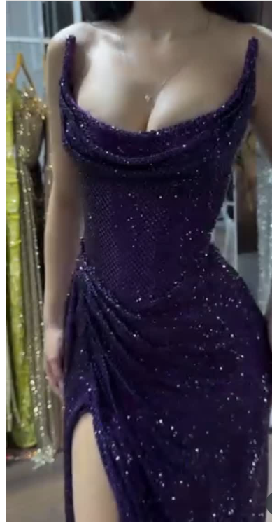 Sparkly Mermaid Strapless Grape Sequin Long Slit Evening Party Gowns Evening Dress Special Formal Dresses Prom Dress DH2330