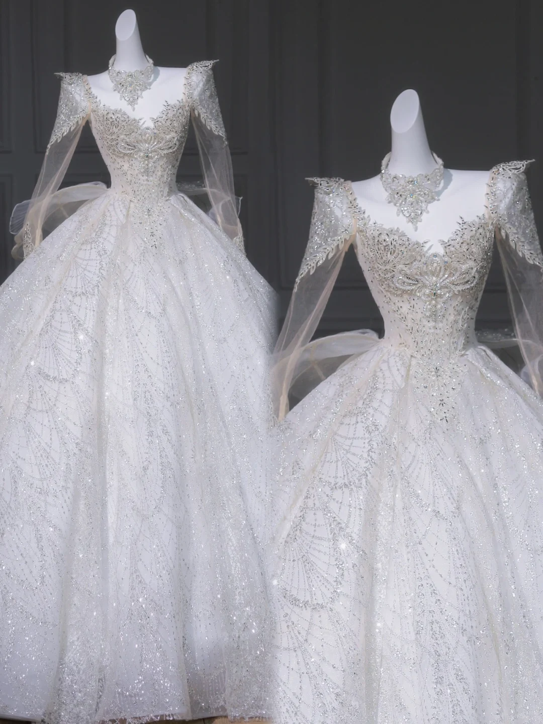 Rustikales Hochzeitskleid Ballkleid V-Ausschnitt Weiße Pailletten Lange Brautkleider Sommer Bräute Kleid Brautkleider WD024