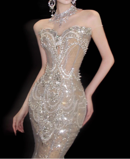 Retro Wedding Dress Mermaid Round Neck Sequin Long White Wedding Dresses Bridal Gowns WD045