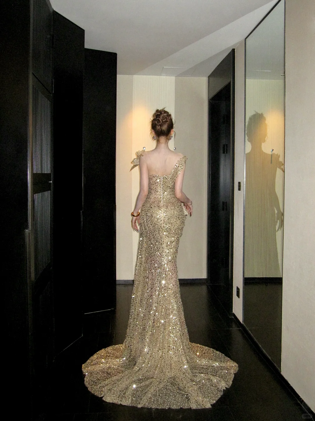 Classy Mermaid Scoop Sequin Gold Long Prom Dresses Party Dress Birthday Outfits Graduation Dresses W086