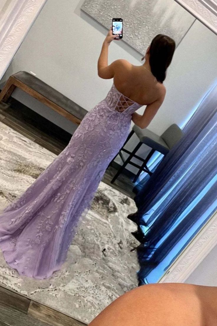 Pretty Mermaid Strapless Corset Lace Prom Dress with Slit DP295