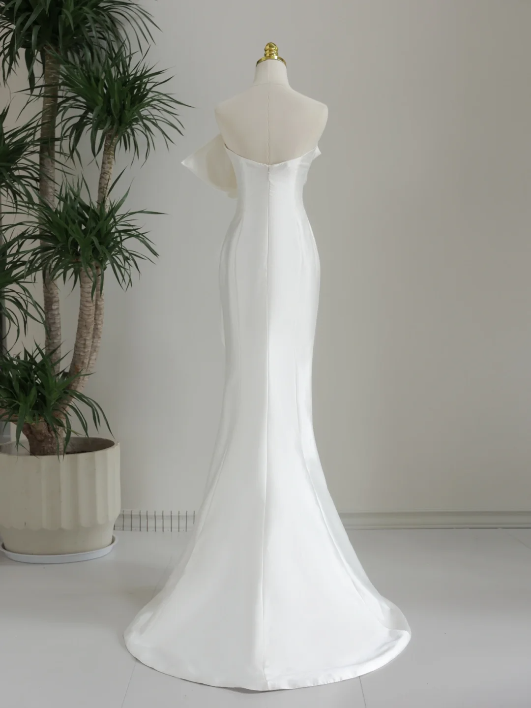 Robe de mariée classique sirène bustier en satin blanc, longue, simple, DH1285