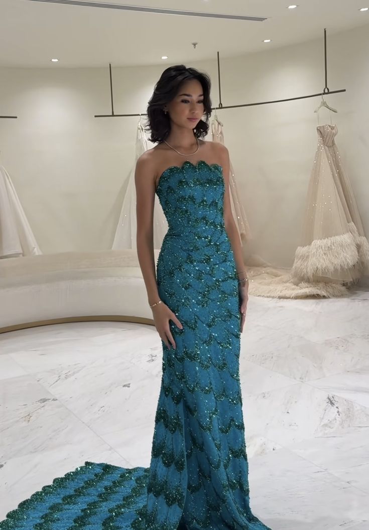 Robe de bal élégante à paillettes bleues, sans bretelles, tenue de soirée pour 22e anniversaire, 18e anniversaire, DH1584