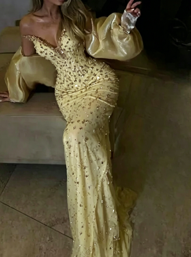 Sexy Mermaid Evening Dress Sweetheart Champagne Sequin Long Prom Dresses Party Dress 20th Birthday Outfits Graduation Dresses DH1862