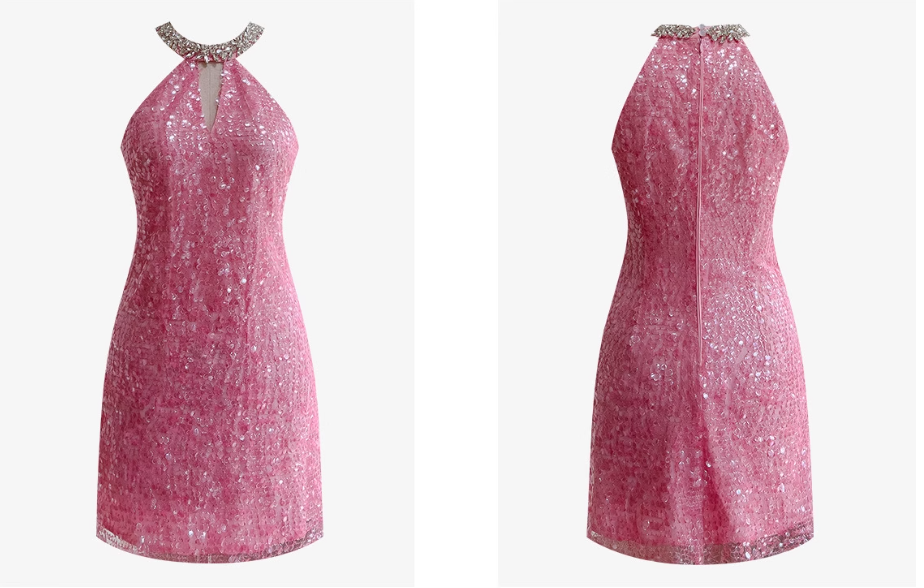Unique Sheath Scoop Pink Sequin Short Mini Formal 8th Grade Homecoming Dresses Middle School Short Cocktail Dress Hoco Outfits DH2100