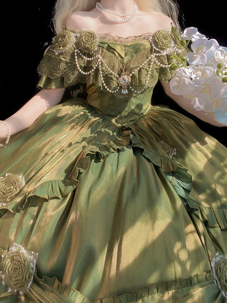 Vintage Ball Gown Off The Shoulder Green 22th Birthday Dress Lolita Dress Long Lolita Outfits DH2438