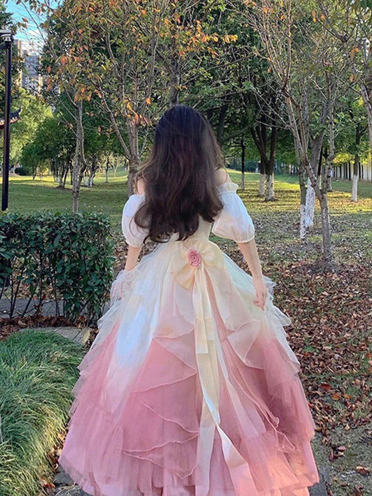 Vintage Ball Gown Off The Shoulder Short Sleeves 16th Ombre Pink Birthday Dresses Lolita Dress Long 16th Birthday Outfits DH2447