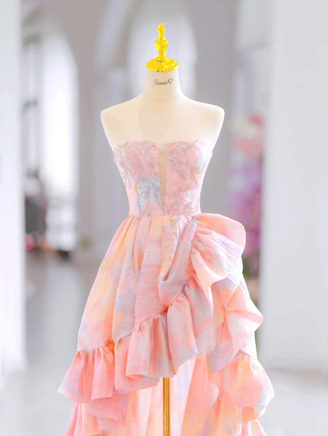 Glamorous High Low Sweetheart Floral Long Evening Party Gowns Evening Special Formal Dresses Prom Dress DH2788
