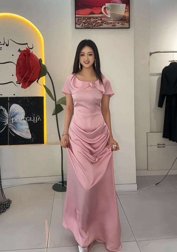 Cute Pink Bridesmaid Dress Satin Jewel Sheath Evening Dress DP05118