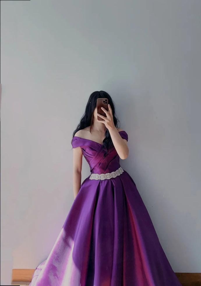 Cute Purple Prom Dress Satin A-Line Evening Dress V-neck Birthday Dress DP05119