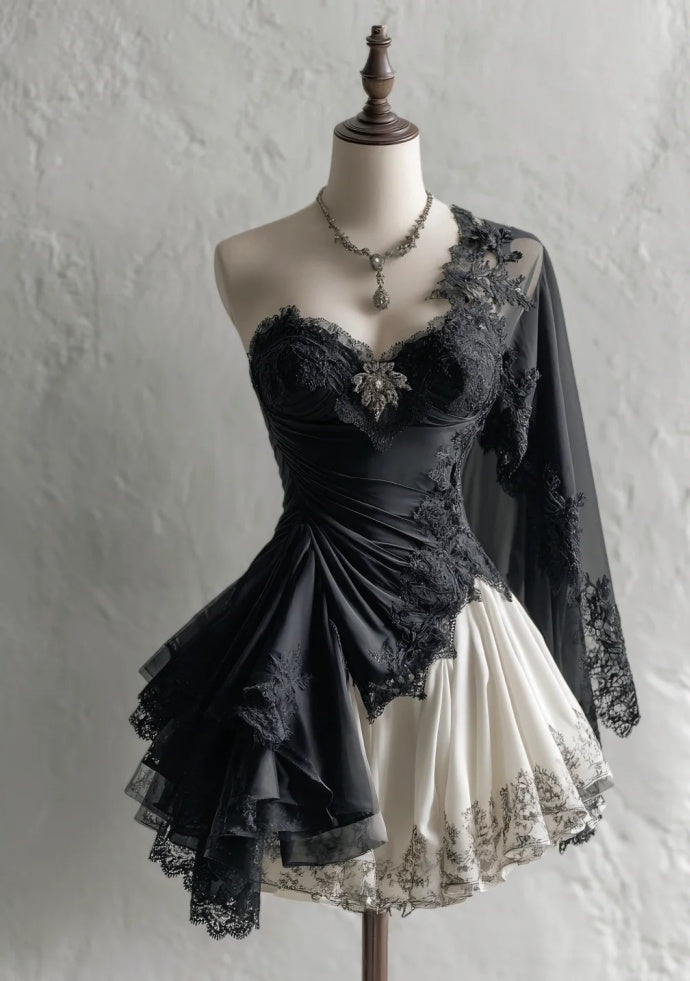 Cute Black Prom Dress Lace A-Line Party Dress Short Birthday Dress DP05120
