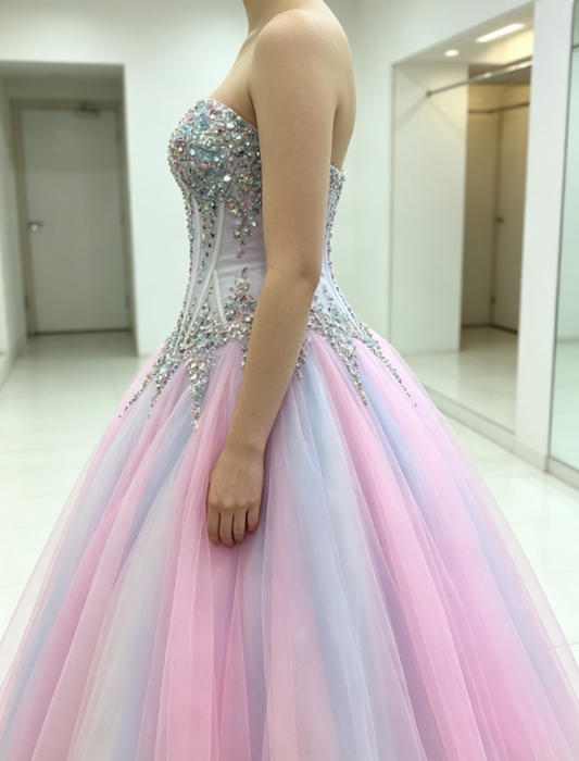 Wunderschönes, farbenfrohes Ballkleid Sweetheart A-Linie Tüll Langes Abendkleid DP06406