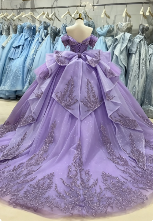 Fairy Purple Ball Gown Sweet 16 Dress Tulle Appliques Quineceanera Dress DP07079