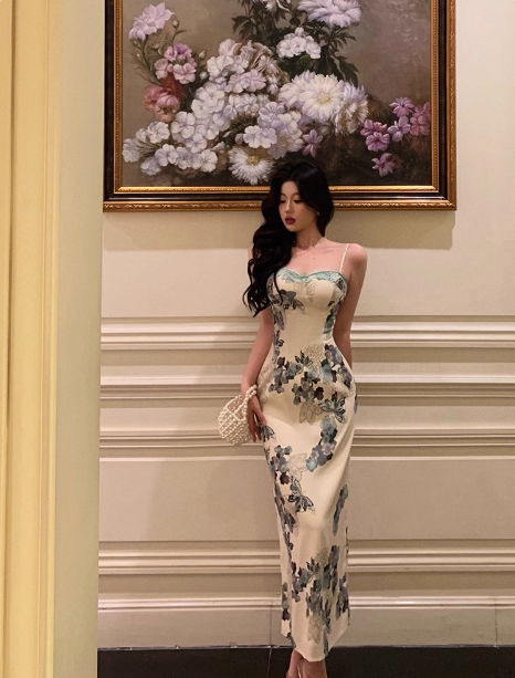 Elegant Mermaid Straps Floral Sleeveless 21st Birthday Dress Party Gown Birthday Outfits Birthday Dress Ideas For Women DP1307