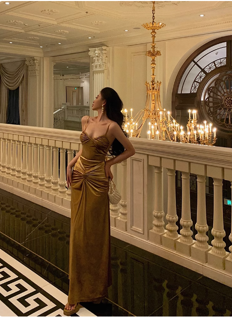Elegantes Meerjungfrau-Gold-Satin-Kleid zum 21. Geburtstag, Partykleid, Geburtstags-Outfits, Geburtstagskleid-Ideen für Frauen, DP1450