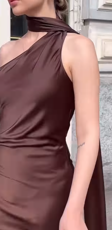 Schlichte A-Linie One-Shoulder-Braun-Ballkleider Formelle Sommer-Hochzeitsgastkleider Hochzeitsgast-Outfits DP2199