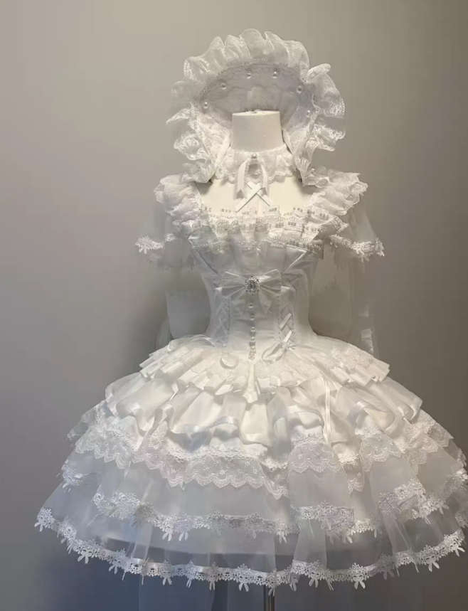 Vintage Square Neck Ball Gown Lace Tulle Short Lolita Dress Cute 18th Birthday Outfit DP2943