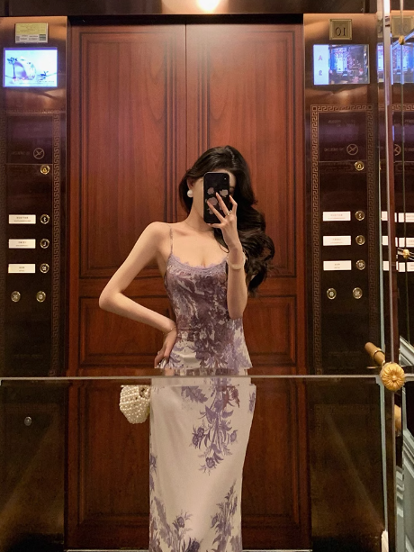 Elegant A line Spaghetti Straps Lilac Floral Sleeveless 21st Birthday Dress Party Gown Birthday Outfits Birthday Dress Ideas For Women DP541