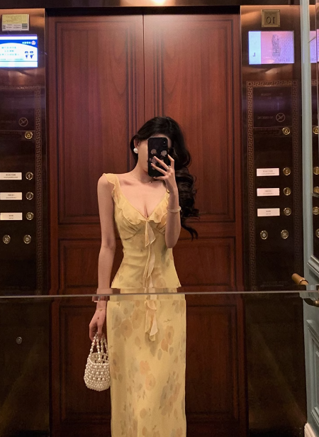 Elegant A line Spaghetti Straps Yellow Floral Sleeveless 21st Birthday Dress Party Gown Birthday Outfits Birthday Dress Ideas For Women DP544