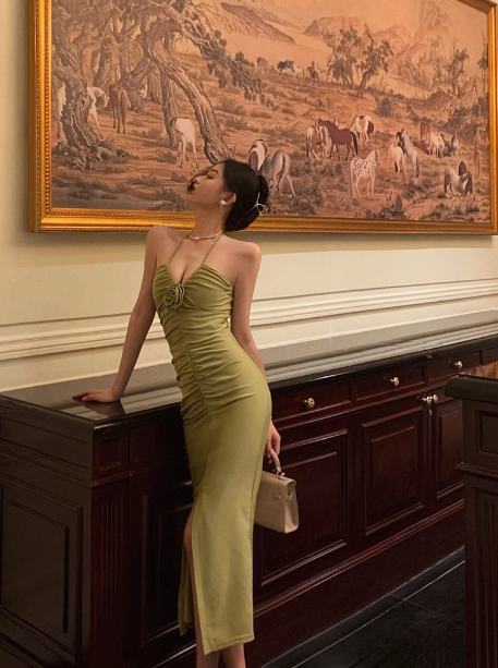 Sexy Sheath Halter Green Sleeveless 21st Birthday Dress Party Gown Birthday Outfits For Women DP550