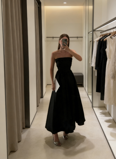Wunderschönes trägerloses A-Linien-Abschlussballkleid mit schwarzer Krawatte, formelle Sommerkleider für Hochzeitsgäste, Outfits für Hochzeitsgäste, DP746