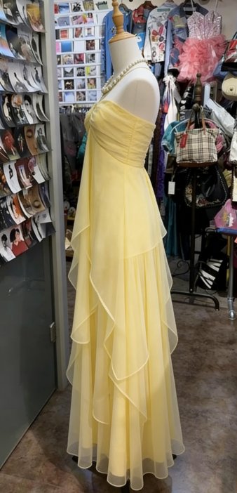Vintage A-Linie Neckholder Gelb Langes Geburtstagskleid Partykleid Geburtstagsoutfit DP956