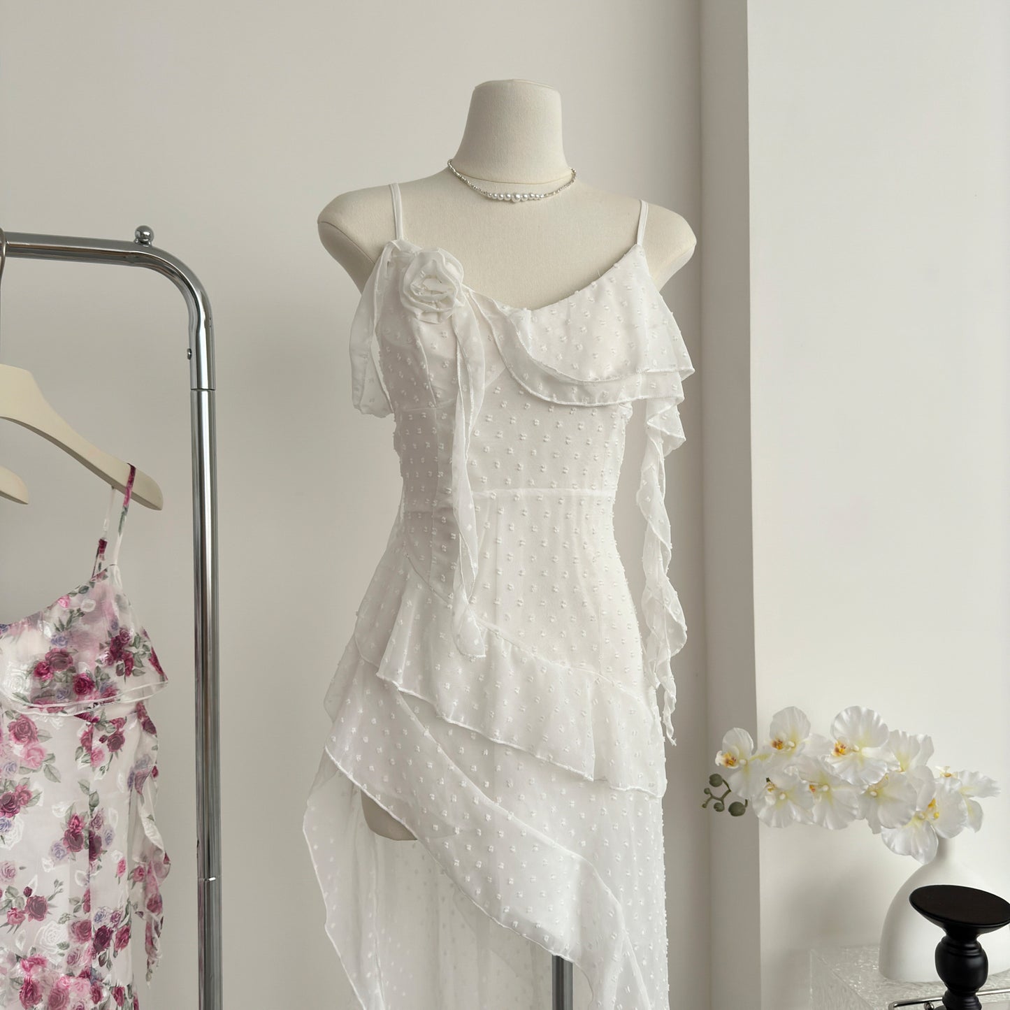 Sexy High Low Spaghetti Straps Floral Summer Dress Holiday Party Outfits For Women DP0080