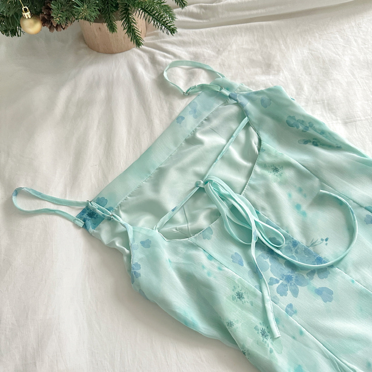Sexy Mermaid Spaghetti Straps Floral Blue Summer Dress Holiday Party Outfits For Women DP0085